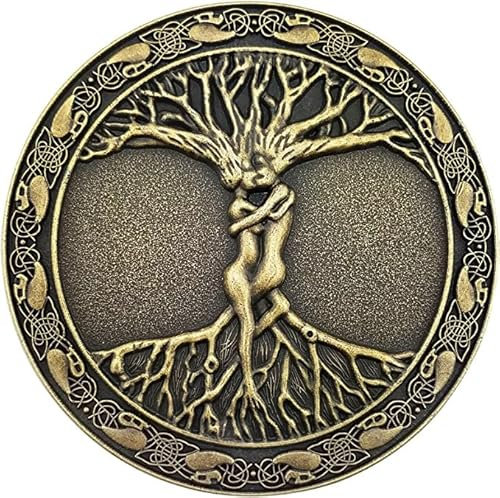 Baum des Lebens Tree of Life Odins Arsk & Embla Runden Wikinger Nordisch Cosplay Gürtelschnalle Belt Buckle (Gold)