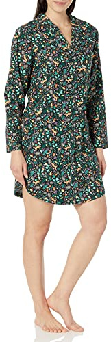 Amazon Essentials Women's Woven Flannel Notch Collar Nightgown (Available in Plus Size), Black Folkloric, Large