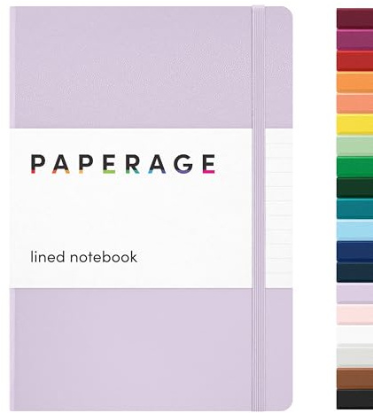 PAPERAGE Lined Journal Notebook, (Lavender), 160 Pages, Medium 5.6 in x 8 in - 100 GSM Thick Paper – Hardcover Journaling Notebook for Work, School & Note Taking