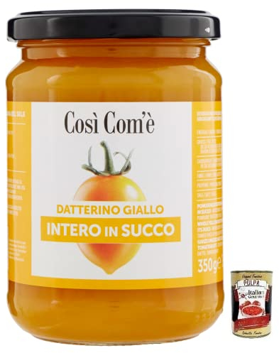 Così Com'è Datterino Giallo Intero in Succo,Ganze Gelbe Datterino-Tomate im Saft,Italienische Tomaten,350g Glas + Italian Gourmet Polpa di Pomodoro 400g Dose