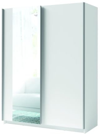 PRICE FACTORY just for you Armoire, Garde Robe GOZU 180 cm Deux Portes coulissantes. Dressing Complet avec Miroir, penderie et étagères. Coloris Blanc