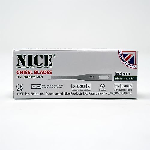 25 x NICE FINE 61S Sterile Stainless Steel Chisel Blades FS61S for Podiatry and Chiropody