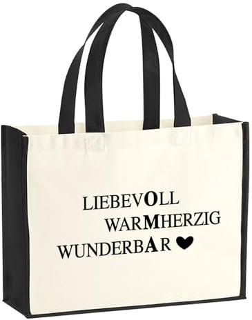 Huuraa Jutetasche Liebevoll Warmherzig Wunderbar Oma Geschenk | Großer Shopper 21 Liter Juteshopper Black Tasche aus Jute und Baumwolle Einkaufstasche Geschenkidee Tragetasche mit Motiv