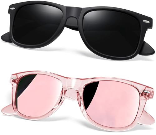 Joopin Solglasögon Herr Polariserade Retro Rektangulära och Klassiska Solglasögon Dam Stor Sunglasses for Men and Women UV400 Svart und Speglad Rosa