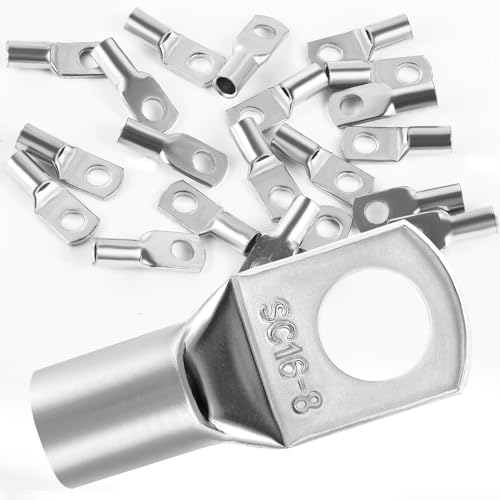 20Pcs Copper Wire Lugs 16mm2 M8 Bolt Hole,Battery Cable Ends Eyelets Crimp Tubular Ring Terminals Connectors