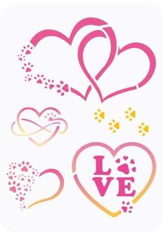 FINGERINSPIRE Plantilla grande con estampado de huellas de corazón, 21 x 29,7 cm, diseño de corazón infinito, huellas de animales, plantilla de dibujo de corazón para madera, suelo, pared, tela,