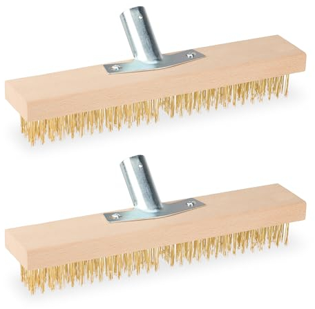 Relaxdays Scopa Metallica per Giardino, Set da 2 Spazzole di Ricambio con Setole in Acciaio, per Muschio, Marrone Dorato