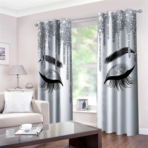 CozyRest långa ögonfransar och silverglitter barngardiner mörkläggning för barn sovrum öljetter värmeisolerade mörkläggningsgardiner för rum för kontor vardagsrum sovrum, 2 paneler 233 x 137 cm