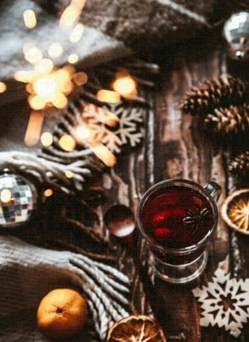 Puzzles for Adults 1000 Pieces Jigsaw Puzzles with Letters on Back Mug Mulled Wine and Spices The a Wooden Table and Sparklers Still Life Difficult Hard Cool Puzzle 1000 Piece Puzzle Clearance