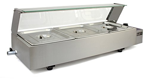 SmPinnaA Scaldavivande A Bagnomaria con Pozzetto Espositore A 3 Vaschette in Acciaio Inox, Catering, Scuola, Buffet, Evento Commerciale
