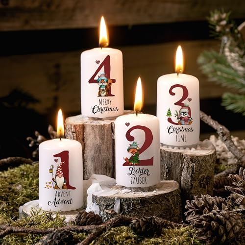 ilka parey Kerzensticker Kerzentattoos Tattoofolie Weihnachten Adventszahlen Adventskerzen Weihnachtsmotive für Kerzen oder Keramik A4 Bogen DIY Stickerbogen für bis zu 40 Kerzen kst150