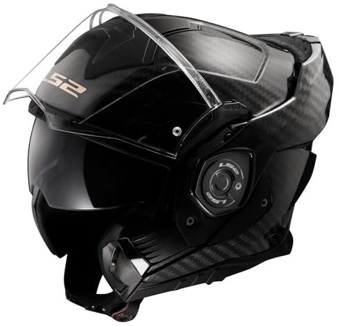 MOTORCYCLE MODULAR CARBON HELMET lS2 FF901 Advant-X 180º Rotation Flip-Front Motorbike Dual Visor Carbon Fibre Urban Touring ECE22.06 / PJ Rated Full Face Helmet (Carbon,S)