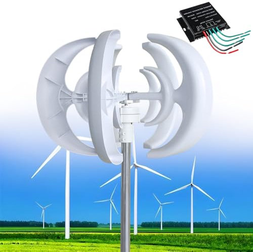 SAIYERUS Aerogenerador Vertical de 12000W, 12V/24V/48V Generador de Imán Permanente de CA Trifásico, Kit de Turbina Eólica con Controlador para Sistemas Híbridos Eólicos y Solares,White-24V