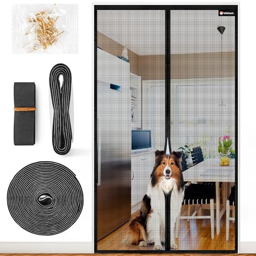 LUXUS Fliegengitter Tür Magnet,Glasfaser mit Starke Flammhemmung+Reißfestigkeit,100*200cm Fliegengitter Balkontür ohne bohren mit Stärkere Magneten,Insektenschutzgitter,Verbreiterter Klettverschluss