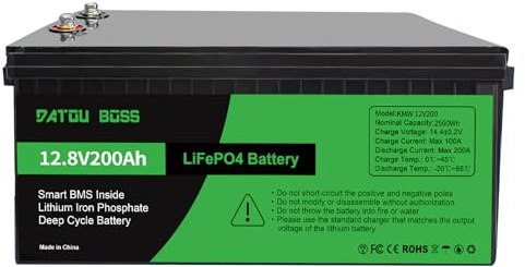 DATOUBOSS LiFePO4 LiFePO4 12 V 200 Ah fosfato de hierro de litio integrado 100 A BMS 8000+ veces batería de ciclo profundo conector directo paralelo RV alimentación solar