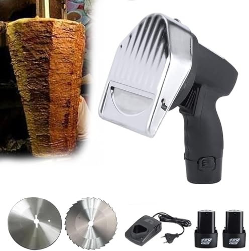 Coupe-Shawarma commercial en acier inoxydable, couteau à Shawarma sans fil, trancheuse à kebab turque professionnelle avec 2 lames, 2 batteries, pour Shawarma 0~8 mm,cordless