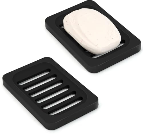 AstraLoom Set of 2 Silicone Non-Slip Soap Holders - Bathroom Accessories for Sink, Bathtub and Shower - Holds Soap, Sponges and Scouring Pads Safely (Black)