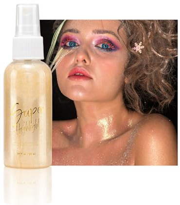 Spray Glitter Corpo Oro, Trucco Evidenziatore Luccicante per Viso, Capelli, Pelle e Abiti, Spray Shimmer Waterproof Rapida Asciugatura per Feste, Halloween, Natale, 60ml