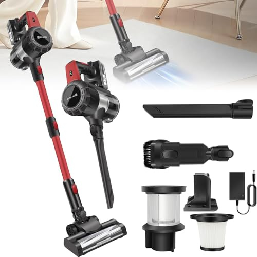HSHa Aspirateur sans fil, haute performance, 15 KPa, forte aspiration, portable, avec filtre HEPA, pour poils d'animaux et sols durs, silencieux, aspirateur à main sans sac, 3 en 1
