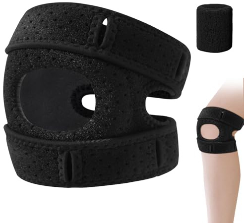 Ginocchiera regolabile per uomo e donna – Ginocchiera per artrosi e dolore al ginocchio – Supporto rotula e supporto per ginocchio per sport e uso quotidiano (nero, bambini XS)