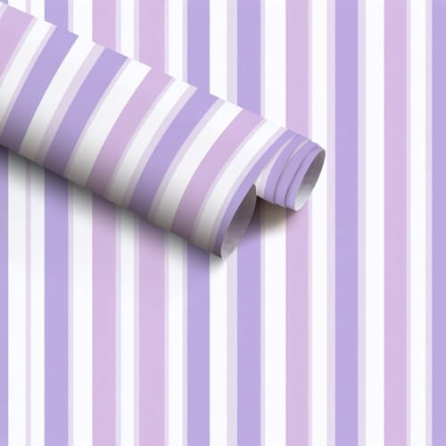 ODGNTEIVG Peel and Stick Wallpaper Seamless Geometric Stripes Lavender Purple for Decor Textiles Wall Contact Paper 17.7x393.7 Waterproof Self Adhesive Vinyl Covering for Bathroom Kitchen Decor