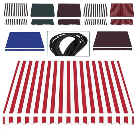 Tenda da sole manuale retrattile da 3,4 x 1,5 m, in poliestere, impermeabile, per esterni, mercato, negozi, strisce rosse e bianche (3 x 2,5 m)