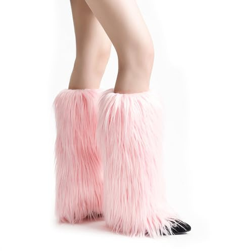 Vossmi Abbigliamento Peloso Scaldamuscoli in Pelliccia 40Cm Donna Peluche Scalda Muscoli Morbida Scaldapiedi Calzini Stivali Pelosi Scaldamuscoli Bambina Sintetica Autunno e Inverno,Rosa