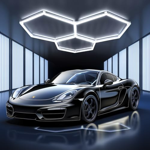 TAUDUDE Hexagon LED Deckenleuchte für Garage 3 Hex Werkstattbeleuchtung | 6500K weiß verbindbare Röhrenleuchten für Auto-Salon Autowaschraum Werkstatt Lager Fitnessstudio Keller Ausstellung Garage