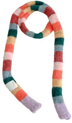 Kashmirscarf， Dam vintermönstrad stickad smal halsduk i ull, flerfärgad och randig, 190 x 10 cm(Red Pink Spell)