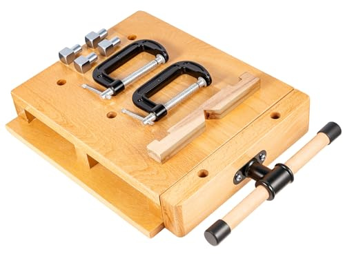 GREENSAPPIRE Portable Woodworking Bench Vise, Mini Beech Wood Workbench with Adjustable Clamps, Mobile Desktop Wood Vise Table 45 * 35 * 7cm for Planing & Clamping