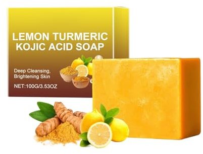 Natürliche Zitrone Kurkuma Kojic Säure Seife, Für Strahlend Gleichmäßig Helle Haut, Revitalisierend Klärende Gesichtsseife, Fördert Geschmeidigen Teint, Erfrischend Reinigend