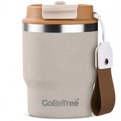 GoBeTree Termo Café 360 ml Acero Inoxidable Antiguo Tumbler Pequeño. Vaso térmico café para llevar con doble pajita, taza térmica y vaso 360 ml para oficina, coche y viajes