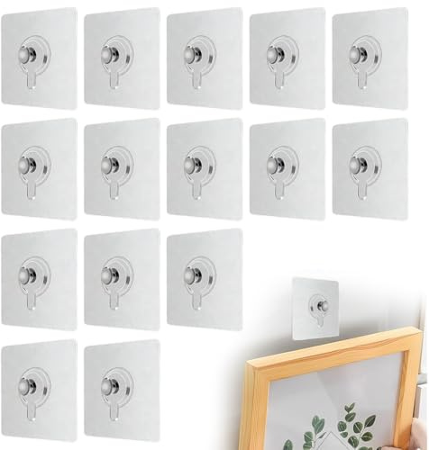 KAHZOR 15 Pezzi Ganci Adesivi per Quadri, Appendi Quadri Senza Chiodi, Chiodini per Quadri Muro, Ganci per Quadri Muro, Appendere per Foto, Dipinti, Orologi, Poster, 6x6 CM
