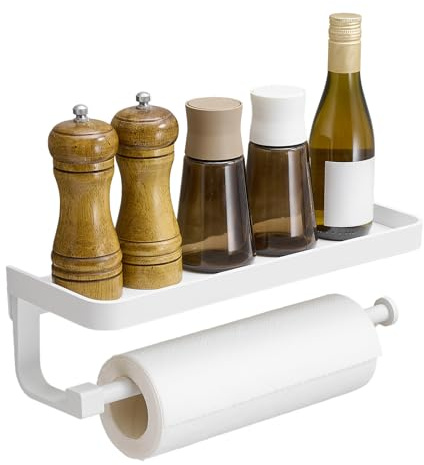 Joinhum Paper Towel Holder Wall Mount with Shelf, Bathroom/Kitchen Paper Towel Holder, Effortless One-Handed Tear, Rust-Proof Metal for Bedroom