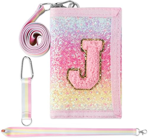 GmeDhc Barn bröstväska, barnplånbok flickor rosa bokstäver A-Z, flickplånbok med snodd och upphängningsspänne, plånbok för upphängning skolväska för flickor, J, 12 x 9 x 2.5 cm, Modern