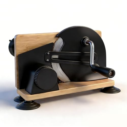 Manueller Brotschneider, Handkurbel-Schneidwerkzeug Verstellbare Dicke Gezahnte Klinge aus Edelstahl Gleichmäßiges Schneiden Ergonomischer Griff Kompakt Platzsparend (Rot) (BLACK)