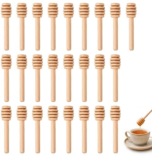25PCS Wooden Honey Sticks, 8cm Honey Stirrer, Mini Stirring Stick, Honeycomb Spoons Sticks for Jam Syrup Coffee Tea Reusable, for Honey Jar Dispense Drizzle Honey Wedding Favors