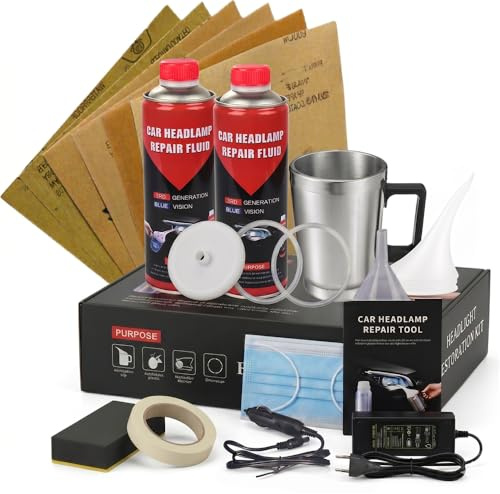Ctopkatuo Kit de Restauración de Faros con Líquido de Mantenimiento 2x800g