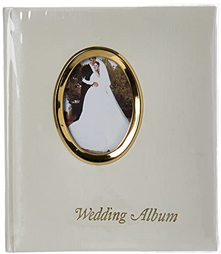 Pioneer Photo Albums 200 Pocket Ivory Moire Cover Album with Gold Tone Oval Frame and Wedding Album Text for 4 x 6-Inch Prints