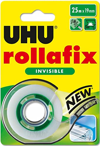 UHU Rollafix invisible - Ruban adhésif, invisible, Transparent, sans solvants, dévidoir avec recharge 25 m x 19 mm