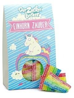 Einhorn Zauber - Farbige Regenbogenbänder aus Fruchtgummi, 60 Gramm Naschportion, süßes Mitbringsel für Klein und Groß