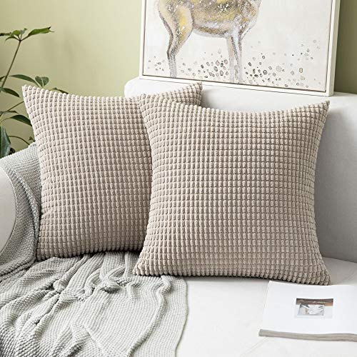 MIULEE Kissenbezug 50x50 Sandfarbe Sofakissen Kordsamt Kissenbezüge Quadrat Cord Dekokissen Kissenhülle Dekorativ Couchkissen Bezug Weich für Wohnzimmer Schlafzimmer 20x20 Inch 2er Set