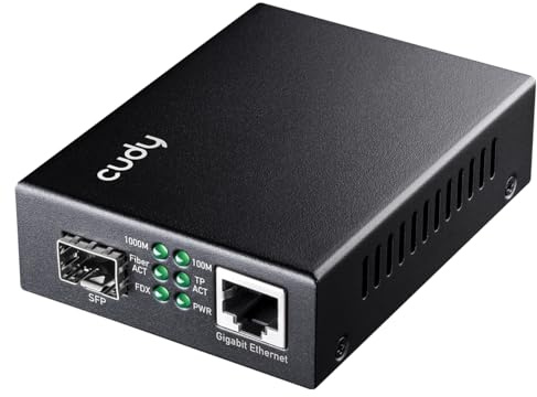 Cudy Gigabit SFP to RJ45 Media Converter Plug and Play Metal, MC220 | GbE fiber uplink to RJ45 format bridge, 1.25G fiber uplink Slot, DC Powered, Hot-Pluggable Module, Link-Loss-Forwarding