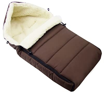 BAMBINIWELT universaler Winterfußsack (90cm), auch geeignet für Babyschale, Kinderwagen, Buggy, aus Wolle UNI liniert (braun)