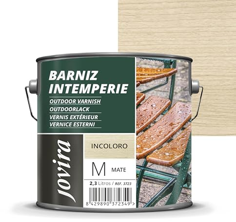 JOVIRA PINTURAS Barniz Madera Intemperie |2,3 L|Decora y embellece todo tipo de maderas al exterior, mesas, sillas, muebles, barcos, terrazas. (2,3 Litros, Mate)
