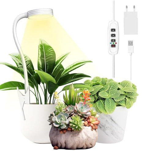 IMVSINCERE Lampe de culture pour plantes d'intérieur, éclairage LED à spectre complet 5000K, col de cygne orientable 360°, minuterie automatique 3/9/12H, idéale pour petites plantes