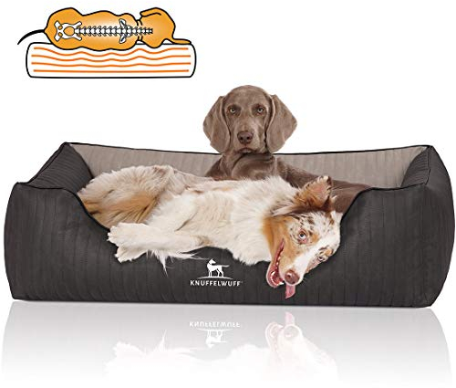 Knuffelwuff Orthopädisches Hundebett Outback aus Laser-gestepptem Kunstleder XXL 120 x 85cm Schwarz/Grau - Abnehmbarer Bezug - leicht zu reinigen - für große, mittelgroße und kleine Hunde