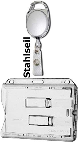 1x Ausweisset STAHLSEIL Ausweisjojo Jojo Zipper Kartenhülle 2 Karten TRANSPARENTE Ausschieber Kartenhalter Ausweishülle