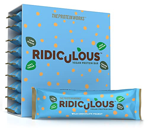 Ridiculous Vegan Protein Bar - Award Winning, Wild Chocolate Peanut, 9 Bars, 100% Plant Based & Palm Oil Free, High Protein - Protein Works