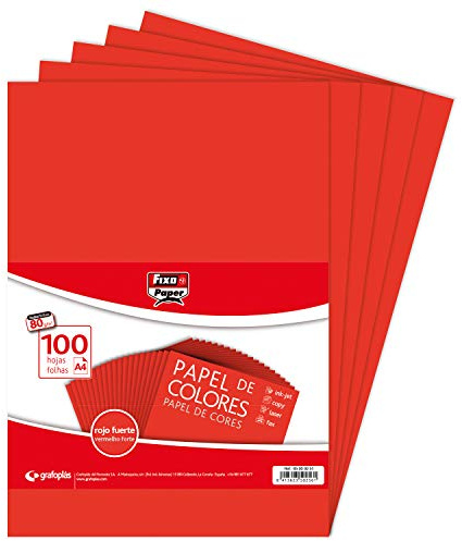 Fixo Paper 65009251. Paquete de 100 Hojas de Color Rojo Intenso, A4, 80 Gramos